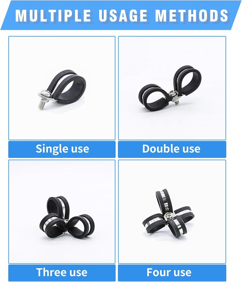 PEROMI 36PCS 1/2" Double Cable Clamps 304 Stainless Steel with Upgraded Riveted Reinforcement. Rubber Cushioned Insulated Loop Clamps for Pipe and Metal Wire - Image 5