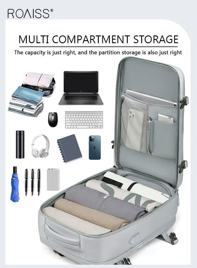 roaiss Large Travel Backpack, Carry On Backpack, Expandable Airline Airplane Approved Weekender Backpack, Hiking Backpack, Laptop Backpack With USB Charging Port Waterproof Backpack, Grey - Image 3