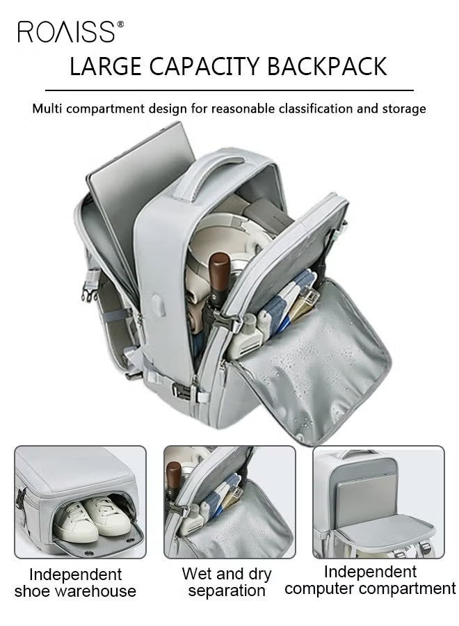 roaiss Large Travel Backpack, Carry On Backpack, Expandable Airline Airplane Approved Weekender Backpack, Hiking Backpack, Laptop Backpack With USB Charging Port Waterproof Backpack, Grey - Image 4