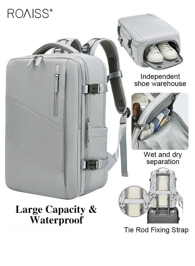 roaiss Large Travel Backpack, Carry On Backpack, Expandable Airline Airplane Approved Weekender Backpack, Hiking Backpack, Laptop Backpack With USB Charging Port Waterproof Backpack, Grey - Image 1