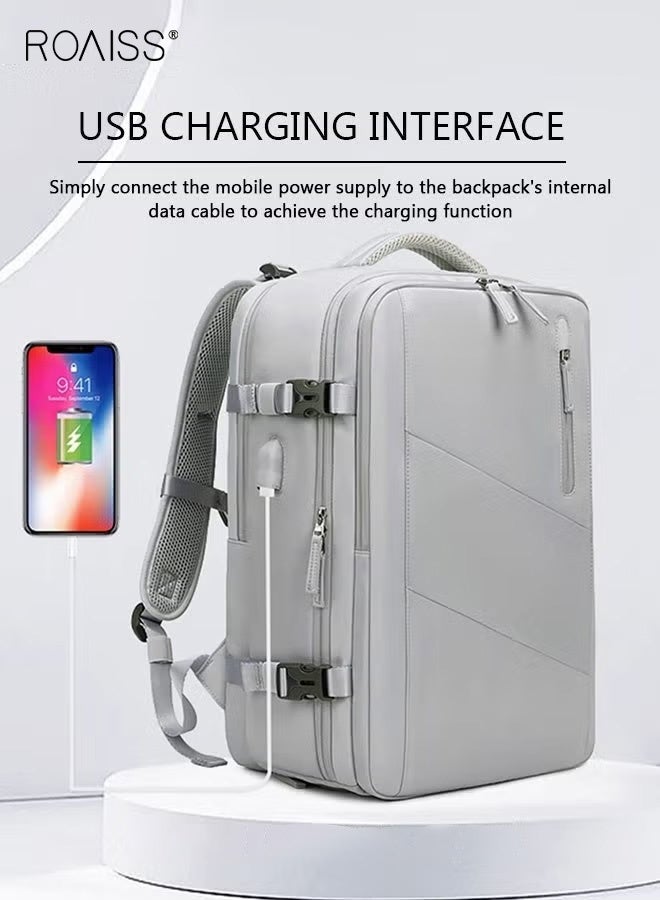 roaiss Large Travel Backpack, Carry On Backpack, Expandable Airline Airplane Approved Weekender Backpack, Hiking Backpack, Laptop Backpack With USB Charging Port Waterproof Backpack, Grey - Image 2
