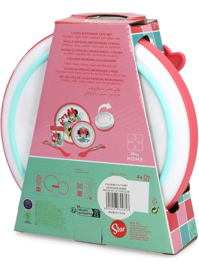 STOR 5 Piece Microwave Safe Plastic Premium Bicolor Minnie Mouse Dinnerware Set Multicolor - Image 4