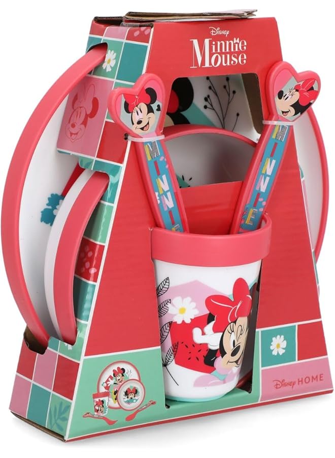 STOR 5 Piece Microwave Safe Plastic Premium Bicolor Minnie Mouse Dinnerware Set Multicolor - Image 3