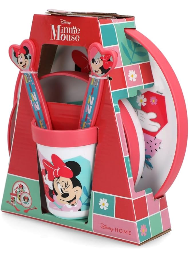 STOR 5 Piece Microwave Safe Plastic Premium Bicolor Minnie Mouse Dinnerware Set Multicolor - Image 2