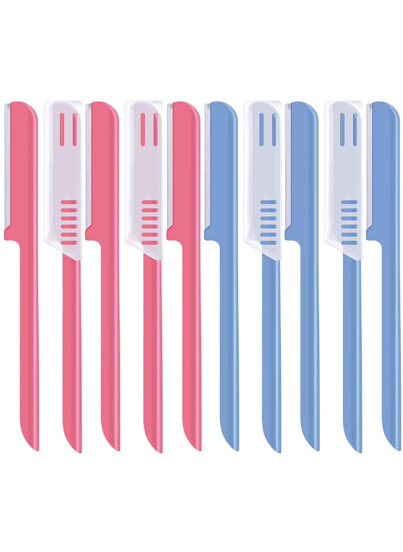 Mudder 10 Pieces Eyebrow Razor for Women Facial Shaver Razor Brow Shaper Eyebrow Trimmer Dermaplaner Shaping Tool with Cover Pink Blue 