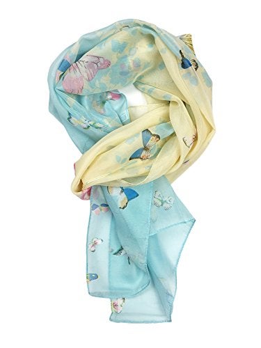 YOUR SMILE Lightweight Beach Accent Scarf Fashion Flower Print Shawl Head Wrap For Women For Spring Summer Season (Beige/Blue Butterfly) - Image 2