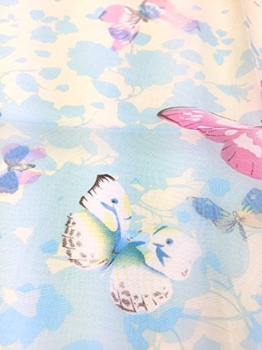 YOUR SMILE Lightweight Beach Accent Scarf Fashion Flower Print Shawl Head Wrap For Women For Spring Summer Season (Beige/Blue Butterfly) - Image 4