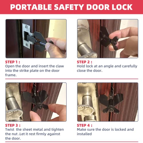 IRONDIY 2 PCS Portable Door Lock,Door Lock,Home Security Door Locker Travel Lockdown Locks for Additional Safety and Privacy Protion,Door Lock Security Devices,for Home Hotel School Apartment - Image 4