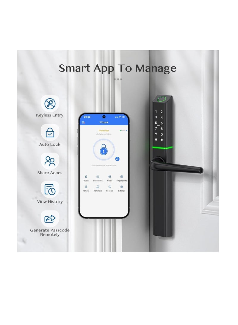 KNP KNP Electronic Smart Door Lock For Wooden Door with 5 Functions- Fingerprint, Passcode, Mobile App, Smart IC Card, Metal Key for both Indoors and Outdoors (2 YEARS WARRANTY)10 x 15 x 10 cm  - Image 3