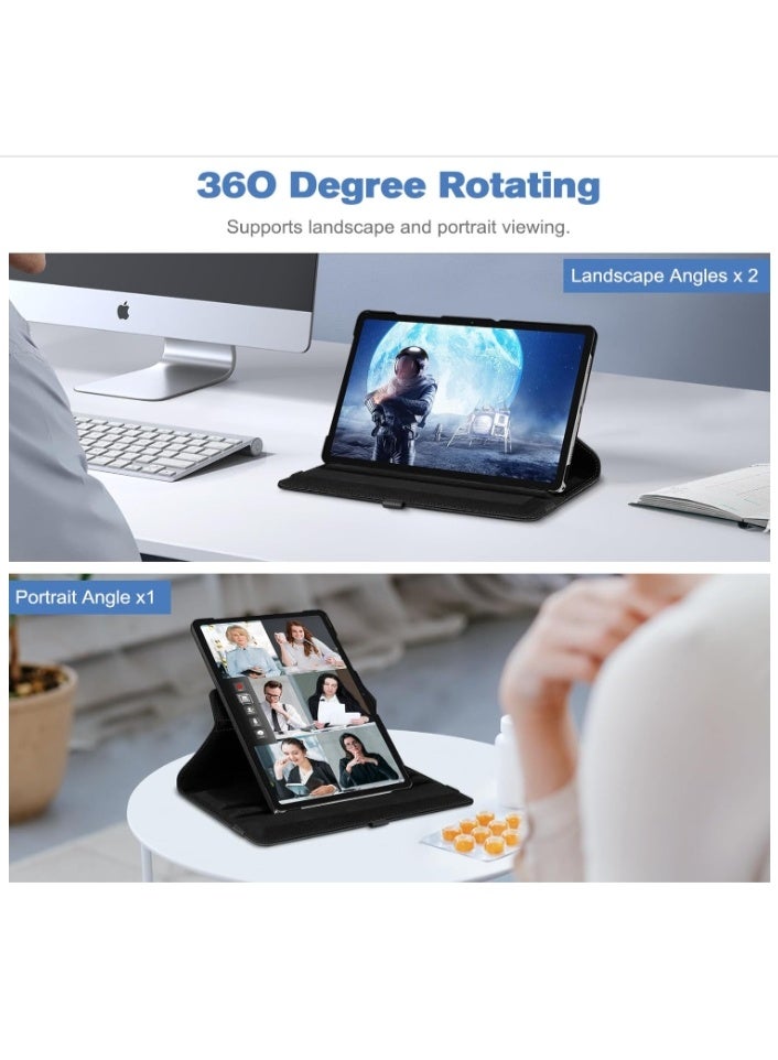 Case for Samsung Galaxy Tab S10 Ultra / S9 Ultra / S8 Ultra, Multi-Angle Stand + 360 Rotating Bracket + Shockproof Leather Slim Protective Cover, Black - Image 3