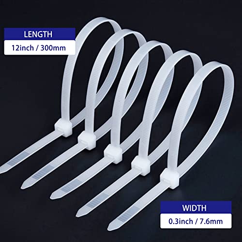 ECRABONE Zip Ties Heavy Duty 12 Inch White Cable Ties, 120 Pounds Tensile Strength, Large Strong Tie Wraps for Indoor and Outdoor Use, UV Resistant, 100 Pack - Image 3