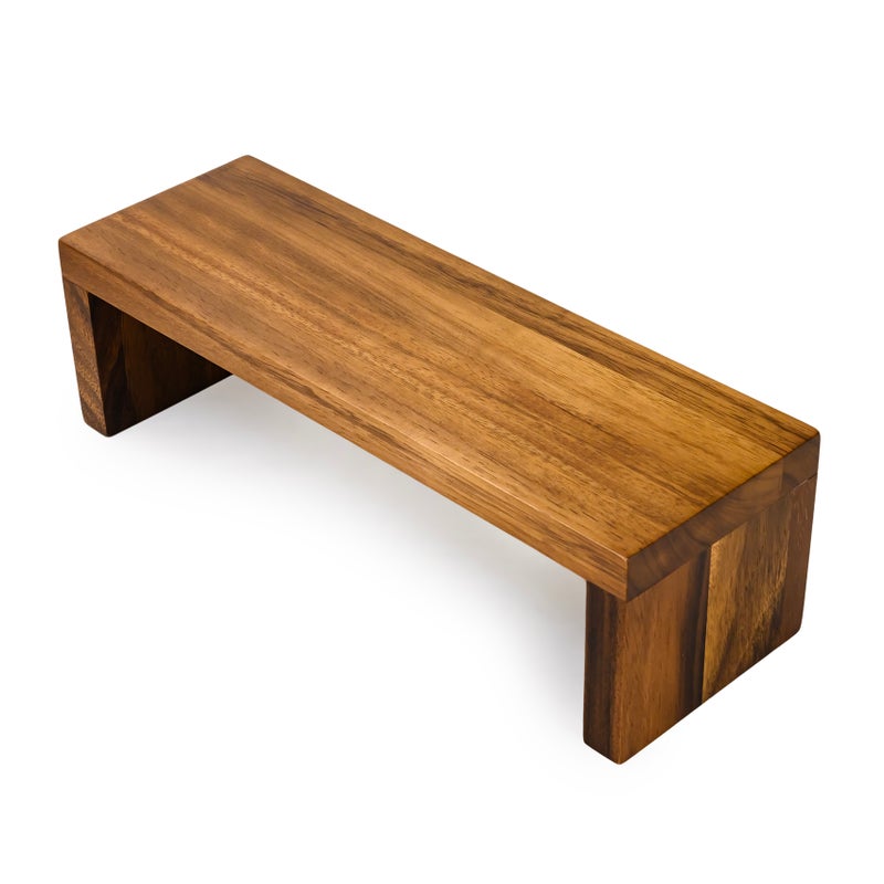 BILLI لوح سوشي خشب الأكاسيا مع قاعدة 35x12x10 سم - صينية تقديم خشبية فاخرة مع قاعدة مرتفعة، بني - Image 4