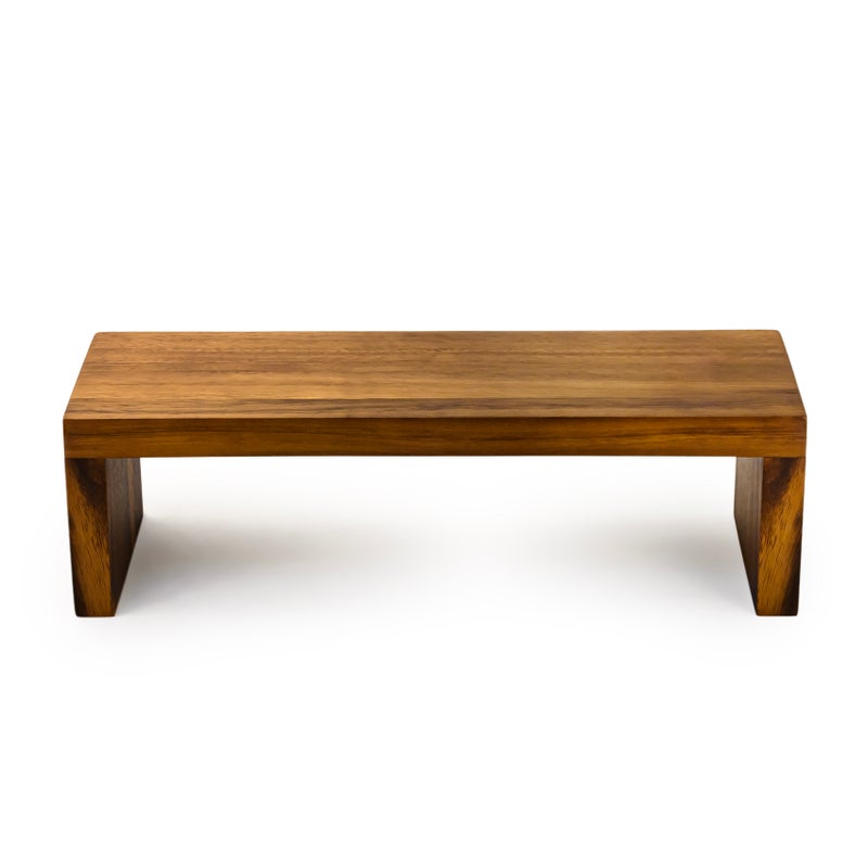 BILLI لوح سوشي خشب الأكاسيا مع قاعدة 35x12x10 سم - صينية تقديم خشبية فاخرة مع قاعدة مرتفعة، بني - Image 2