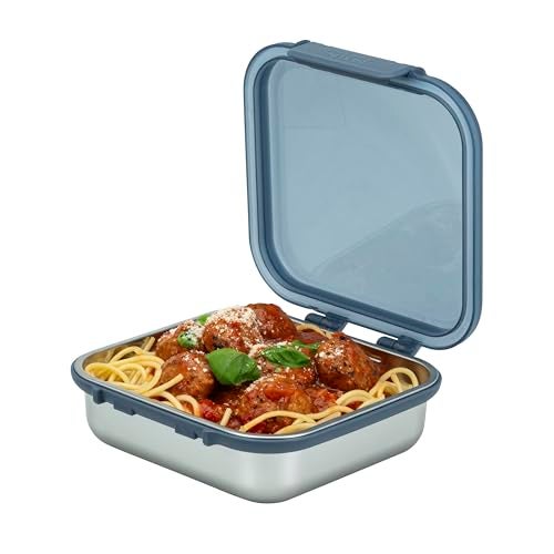 Smash 30 oz / 900ml Microwave Safe Stainless Steel Meal/Sandwich/Lunch Box with Black Hinged Lid – Leak-Proof Clip Closure, Silicone Seal, BPA-Free - Image 1