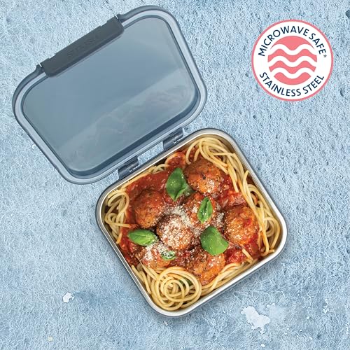Smash 30 oz / 900ml Microwave Safe Stainless Steel Meal/Sandwich/Lunch Box with Black Hinged Lid – Leak-Proof Clip Closure, Silicone Seal, BPA-Free - Image 5
