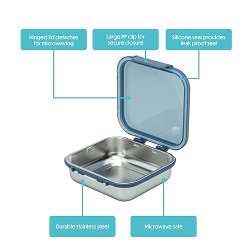Smash 30 oz / 900ml Microwave Safe Stainless Steel Meal/Sandwich/Lunch Box with Black Hinged Lid – Leak-Proof Clip Closure, Silicone Seal, BPA-Free - Image 2