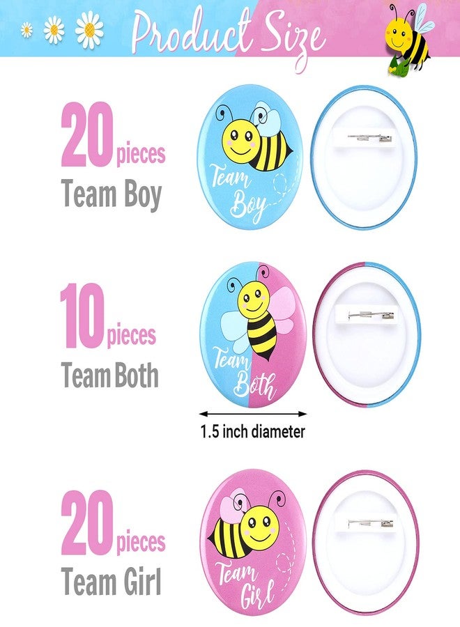 Dilunave 50 Pieces Bee Gender Reveal Button Pins Team Boy, Girl or Both Buttons Pins Badges Kit in Pink and Blue for Bee Theme Baby Shower Gender Reveal Party Game Supplies - Image 2
