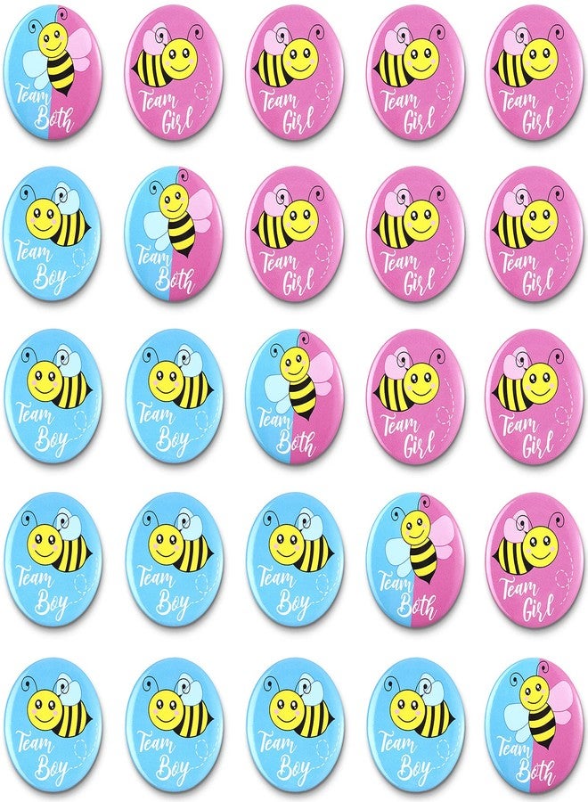 Dilunave 50 Pieces Bee Gender Reveal Button Pins Team Boy, Girl or Both Buttons Pins Badges Kit in Pink and Blue for Bee Theme Baby Shower Gender Reveal Party Game Supplies - Image 1