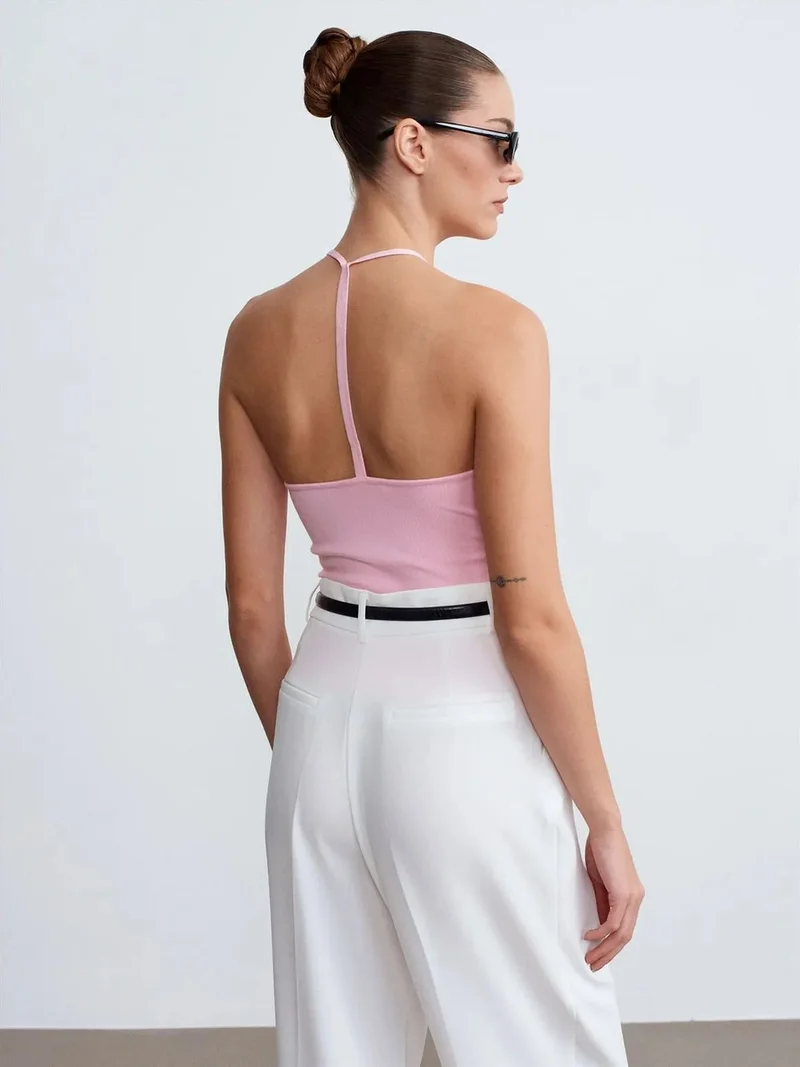 Dilvin DILVIN Slim Fit Halterneck Jersey Blouse