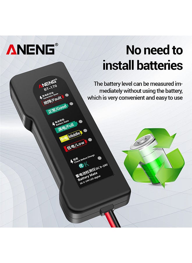 ANENG - ANENG BT170 Portable 12V Car Battery Tester DC 9-24V Battery Testing Tool with LED Indicator Fault Analyzer Overload Test for Automobile Motorcycle - Image 1