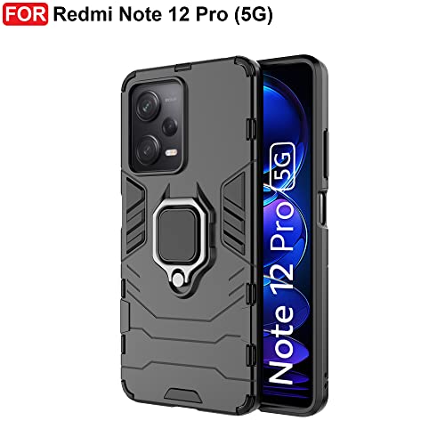 CEDO Kickstand Cover for Redmi Note 12 Pro (5G) Rugged Case | Built-in Stand Rotating Ring Holder | Military Grade Armor Bumper Back Cover (Black) - Image 2