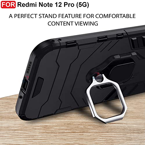 CEDO Kickstand Cover for Redmi Note 12 Pro (5G) Rugged Case | Built-in Stand Rotating Ring Holder | Military Grade Armor Bumper Back Cover (Black) - Image 5