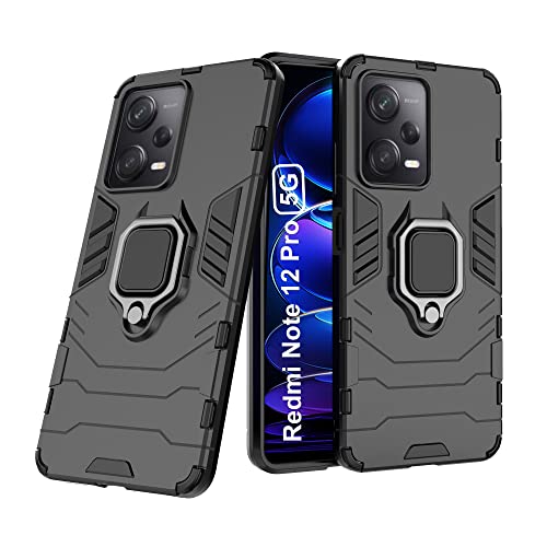 CEDO Kickstand Cover for Redmi Note 12 Pro (5G) Rugged Case | Built-in Stand Rotating Ring Holder | Military Grade Armor Bumper Back Cover (Black) - Image 1