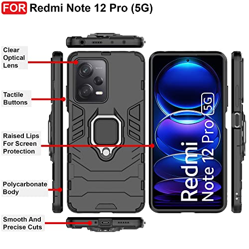 CEDO Kickstand Cover for Redmi Note 12 Pro (5G) Rugged Case | Built-in Stand Rotating Ring Holder | Military Grade Armor Bumper Back Cover (Black) - Image 3