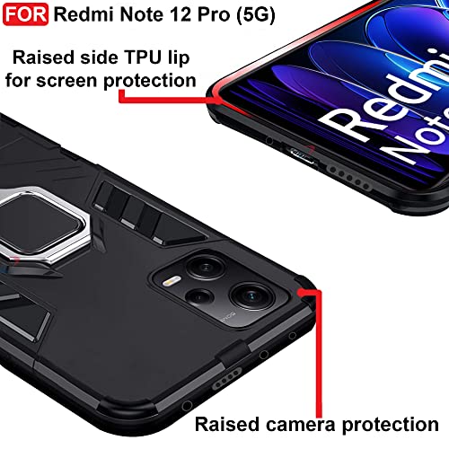 CEDO Kickstand Cover for Redmi Note 12 Pro (5G) Rugged Case | Built-in Stand Rotating Ring Holder | Military Grade Armor Bumper Back Cover (Black) - Image 4