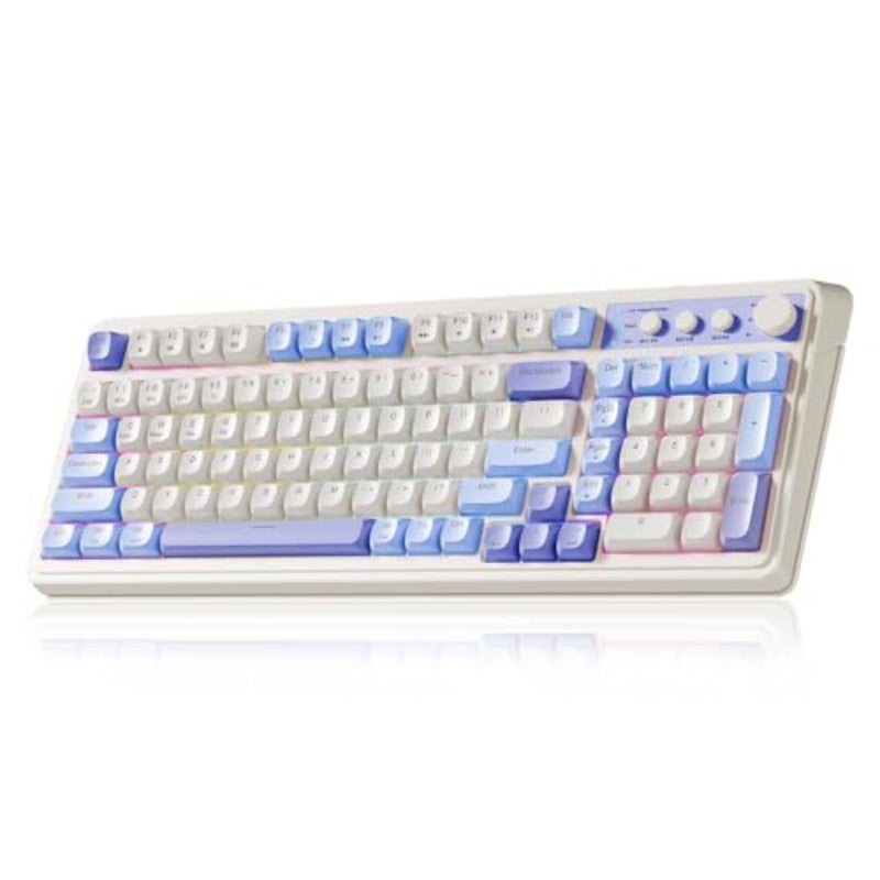 AULA 99 Key Keyboard Tri-Mode Bluetooth 2.4GHz USB-C Cute Creamy Gaming Keyboard with Number Pad RGB Backlit Media Knob Custom Mechanical Feel Computer Keyboards for MAC Xbox PC Gamer - Purple - Image 1