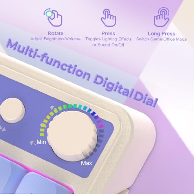AULA 99 Key Keyboard Tri-Mode Bluetooth 2.4GHz USB-C Cute Creamy Gaming Keyboard with Number Pad RGB Backlit Media Knob Custom Mechanical Feel Computer Keyboards for MAC Xbox PC Gamer - Purple - Image 5