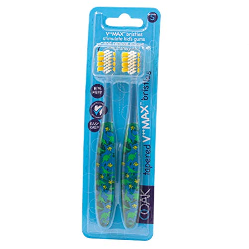 Ooak,Manual Kids Toothbrush, Tapered V++Max Soft Bristles, 2 Pack - Dinosaur - Image 3