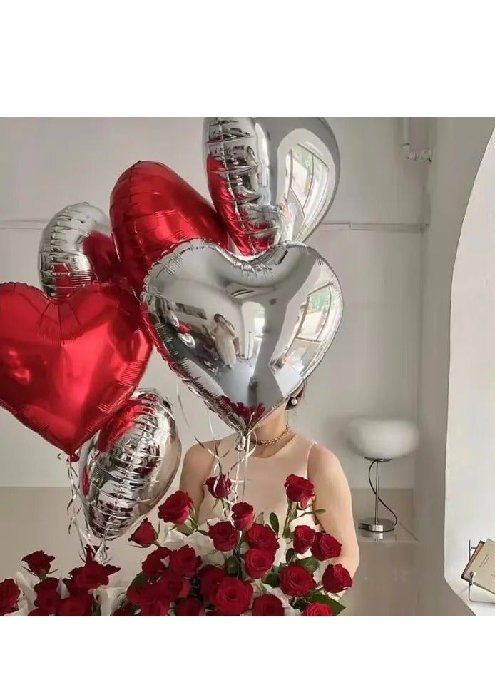 بالونات على شكل قلب باللونين الأحمر والفضي، 24 قطعة من بالونات رقائق الألومنيوم مقاس 18 بوصة، بالونات عيد الحب، ديكورات حفلات الزفاف وأعياد الميلاد - Image 3