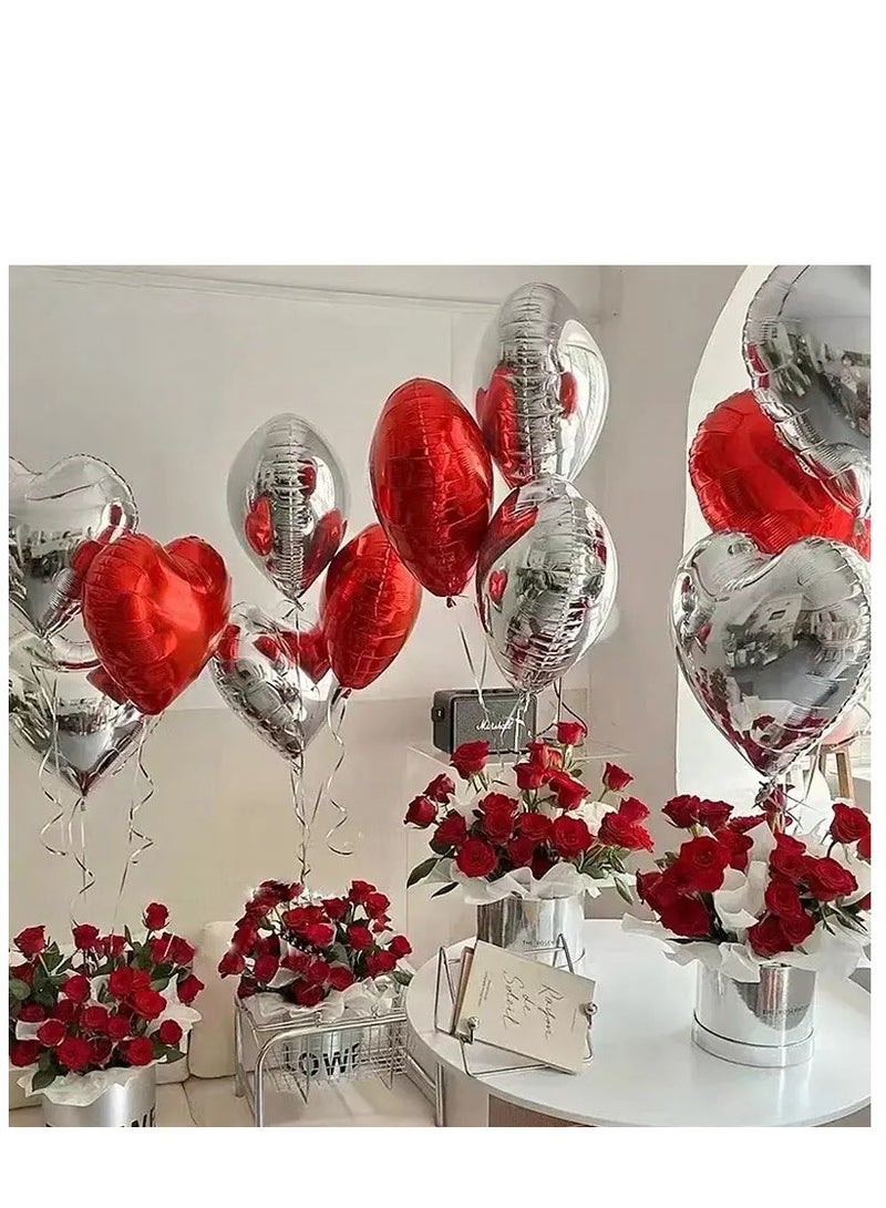 بالونات على شكل قلب باللونين الأحمر والفضي، 24 قطعة من بالونات رقائق الألومنيوم مقاس 18 بوصة، بالونات عيد الحب، ديكورات حفلات الزفاف وأعياد الميلاد - Image 4