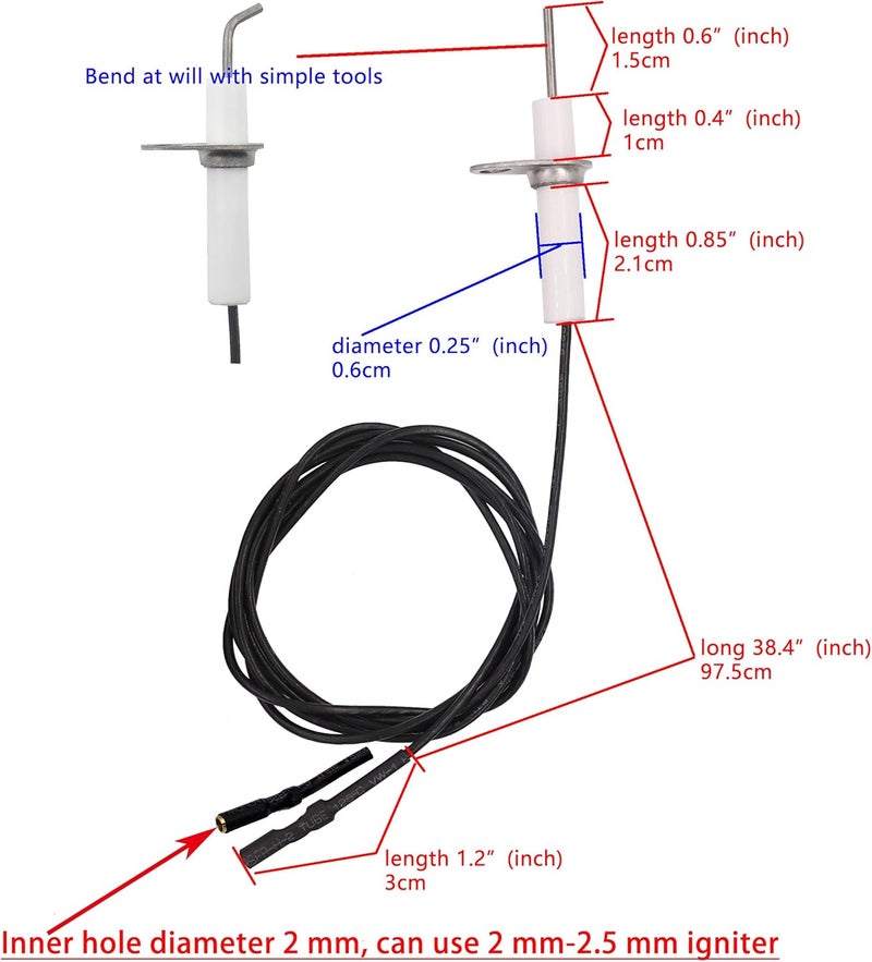 METER STAR 2Pc 38" Ignitor Wire & Ceramic Electrode Assembly Replacement,Ignition Electrode Can DIY Bending for Gas Burner Ceramic Spark Plug Ignition Electrode Replacement - Image 2