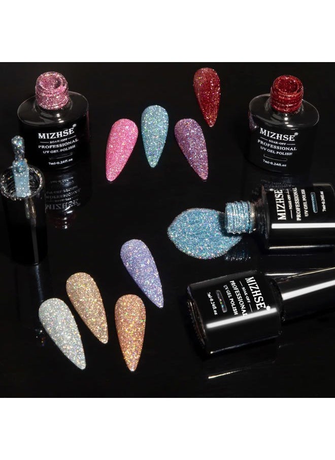 MIZHSE - Reflective Glitter Gel Nail Polish Set 12 Pcs, Colorful Sparkly Diamond Soak Off UV LED Gel Polish Home Manicure Nail Art Salon 7 ml - Image 1