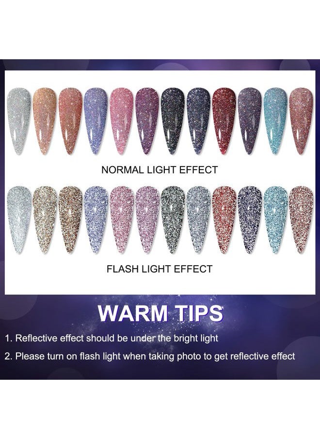 MIZHSE - Reflective Glitter Gel Nail Polish Set 12 Pcs, Colorful Sparkly Diamond Soak Off UV LED Gel Polish Home Manicure Nail Art Salon 7 ml - Image 1