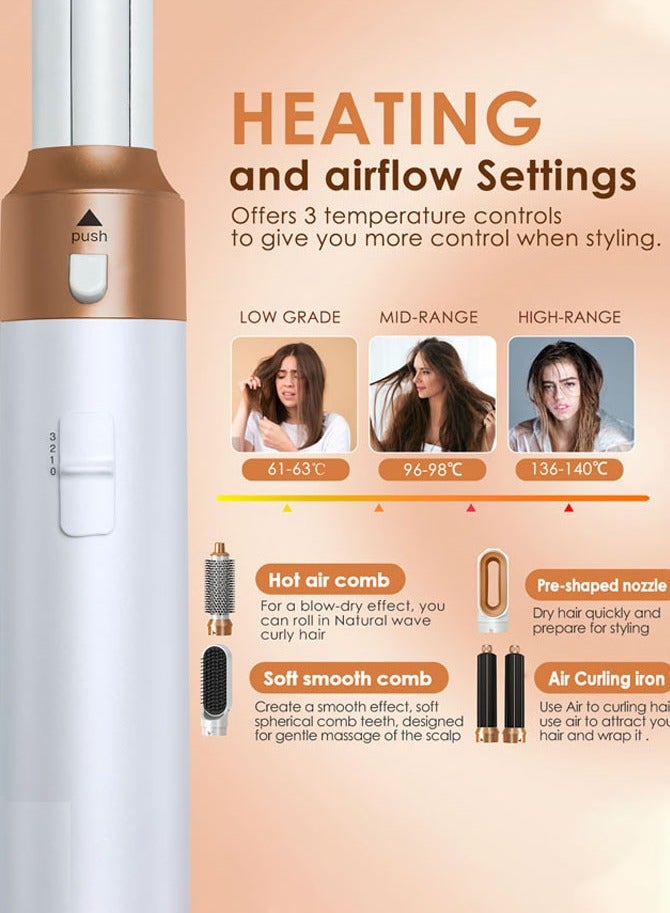 جوشبيرغ 1000 واط جهاز تصفيف الشعر بالهواء، مجموعة تصفيف الشعر 5 في 1، مكواة فرد الشعر متعددة الاستخدامات عالية السرعة 35000 دورة في الدقيقة، تجعيد الشعر تلقائيًا لتجفيفه بسرعة وتجعيده وتكثيفه وفرد الشعر - Image 5