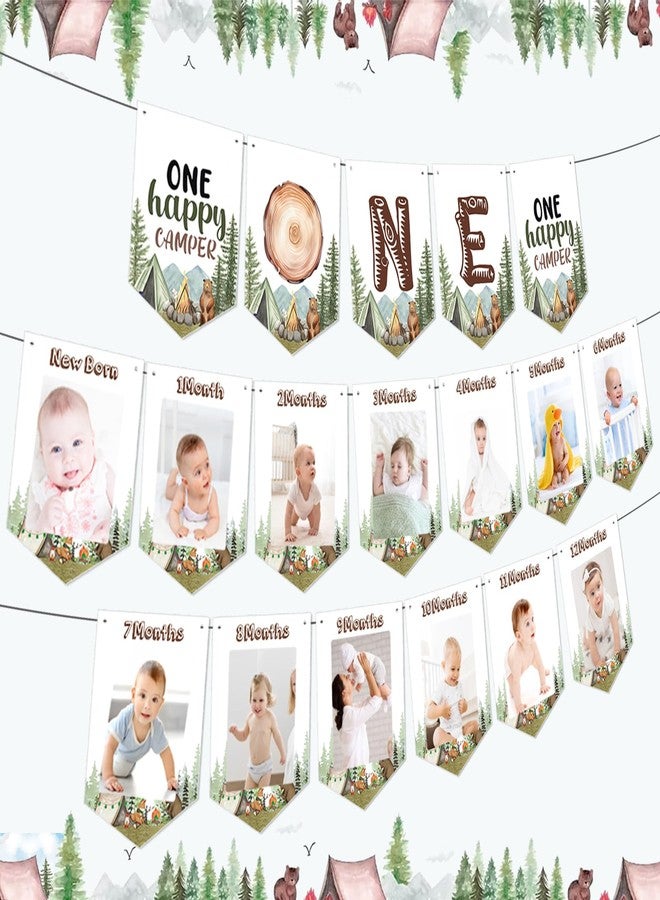 MZ.ogm One Happy Camper Photo Banner One Happy Camper Birthday Decorations Forest Camping Theme Newborn to 12 Month Photo Banner Camping Themed Party Decorations for Kids 1 Year Old Birthday Decorations - Image 1