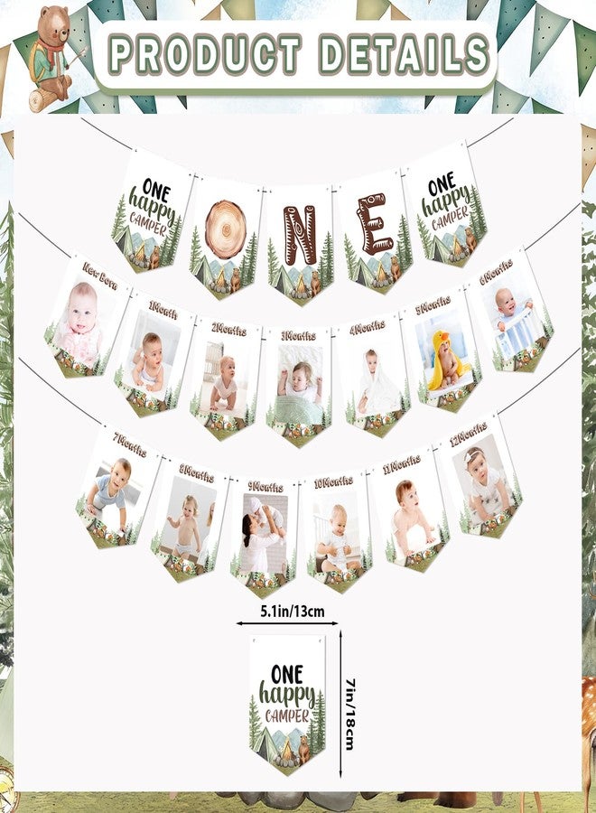 MZ.ogm One Happy Camper Photo Banner One Happy Camper Birthday Decorations Forest Camping Theme Newborn to 12 Month Photo Banner Camping Themed Party Decorations for Kids 1 Year Old Birthday Decorations - Image 2