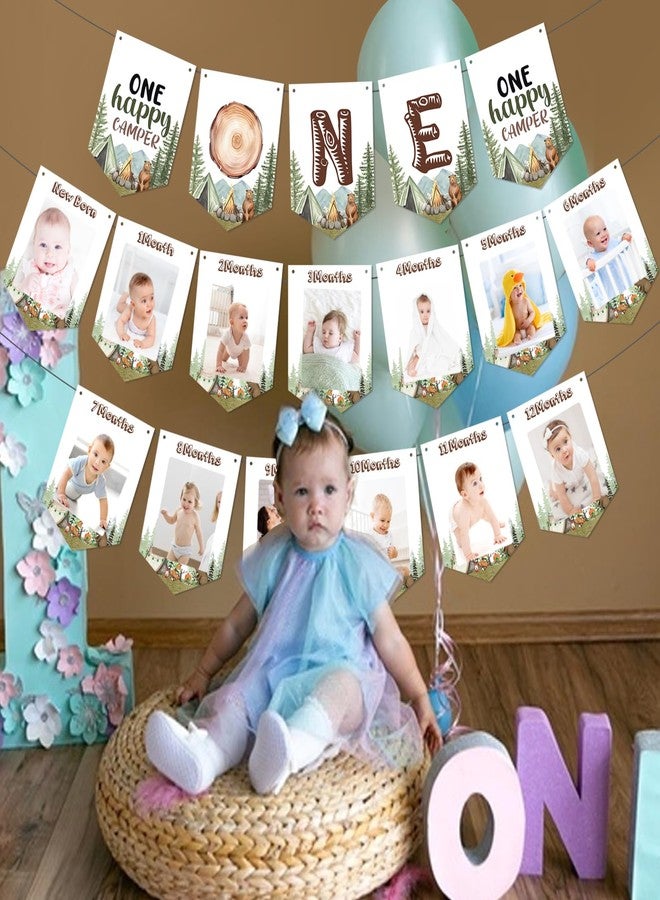 MZ.ogm One Happy Camper Photo Banner One Happy Camper Birthday Decorations Forest Camping Theme Newborn to 12 Month Photo Banner Camping Themed Party Decorations for Kids 1 Year Old Birthday Decorations - Image 5