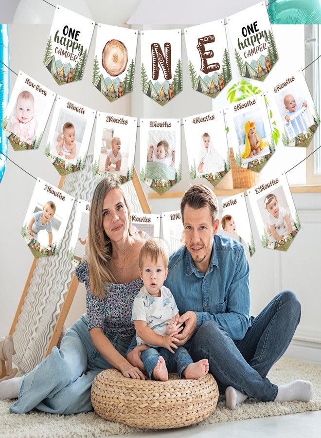 MZ.ogm One Happy Camper Photo Banner One Happy Camper Birthday Decorations Forest Camping Theme Newborn to 12 Month Photo Banner Camping Themed Party Decorations for Kids 1 Year Old Birthday Decorations - Image 4