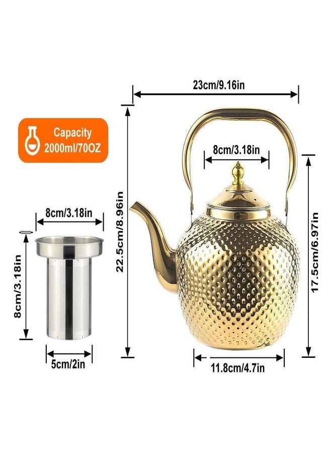 SANQIAHOME إبريق شاي سانكيا هوم سعة 2000 مل مع مصفاة، مصنوع من الفولاذ المقاوم للصدأ، بمقبض رفع، لون ذهبي - Image 3