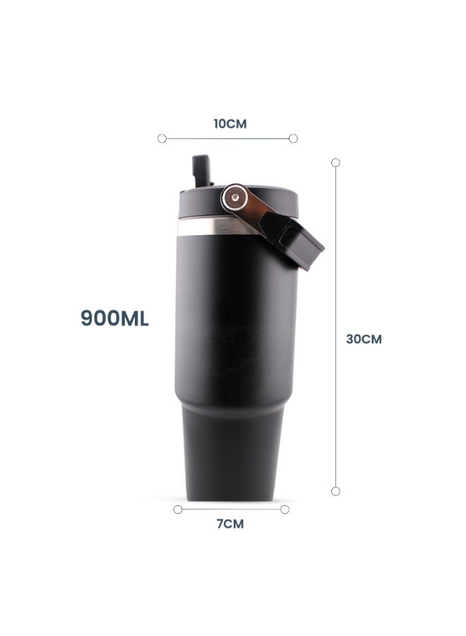 CRAVISTA Insulated Travel Cup with Handle, Stainless Steel Double Wall Vacuum Tumbler with Straw & Lids Reusable Water Bottle Trave for Water Iced Tea Coffee (Black, 900ML) - Image 4