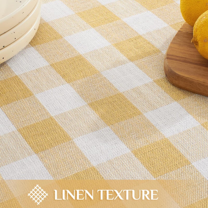 Softalker Checkered Tablecloth Square, Outdoor Linen Cotton Gingham Table Cloth with Tassel, Heavy Duty Wrinkle Free Buffalo Plaid Table Cover for Kitchen Dining Home Party - 55 x 55 Inch, Yellow - Image 5