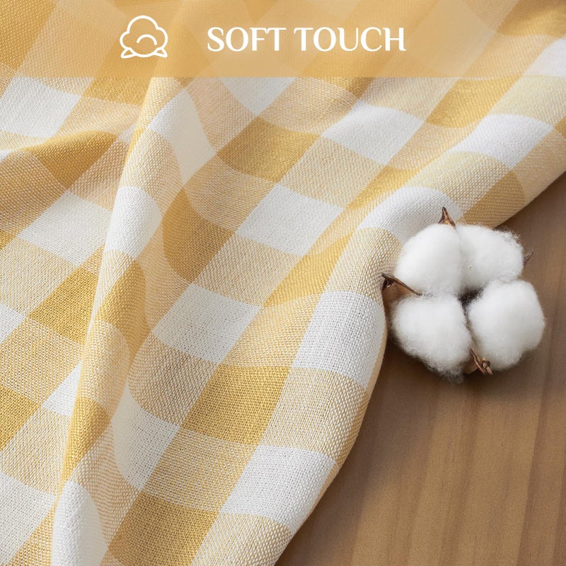 Softalker Checkered Tablecloth Square, Outdoor Linen Cotton Gingham Table Cloth with Tassel, Heavy Duty Wrinkle Free Buffalo Plaid Table Cover for Kitchen Dining Home Party - 55 x 55 Inch, Yellow - Image 3
