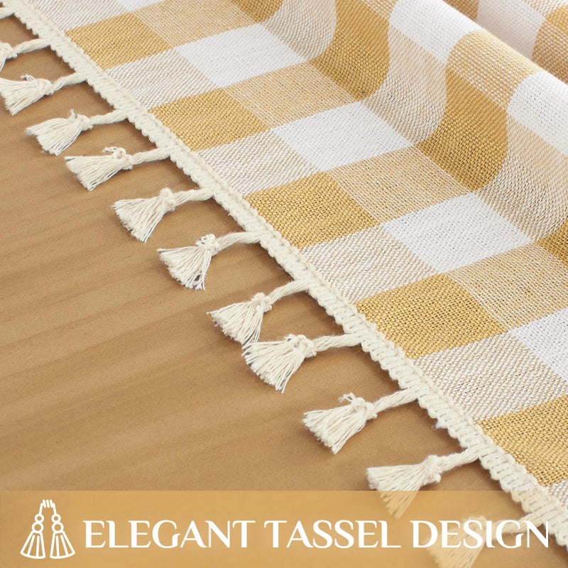 Softalker Checkered Tablecloth Square, Outdoor Linen Cotton Gingham Table Cloth with Tassel, Heavy Duty Wrinkle Free Buffalo Plaid Table Cover for Kitchen Dining Home Party - 55 x 55 Inch, Yellow - Image 4