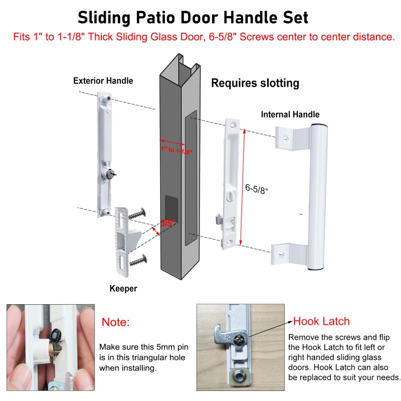 Young Dance Sliding Glass Door Handle Set With Lock - Easy To Install Patio Sliding Door Handle Fits For 1 To 1-1/8 Door Thickness 6-5/8"" Screw Hole Spacing Perfectly Replacement For Old Handle(Black) - Image 4