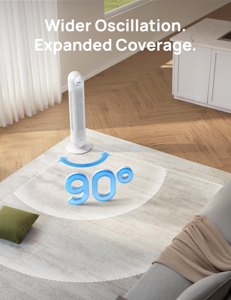 Dreo Tower Fan for Bedroom, 25ft/s Smart Standing Fans, 90Â° Oscillating Floor Fan with 4 Modes, 4 Speeds, 8H Timer, 28dB, Bladeless, Remote, 28 dB, Works with WiFi Voice Control - Image 5