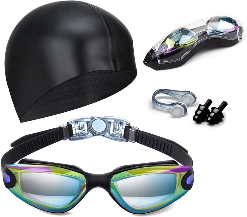 Hurdilen Swim Goggles Swimming Goggles No Leaking with Nose Clip, Earplugs, Swim Cap and Case for Men Women - Image 1